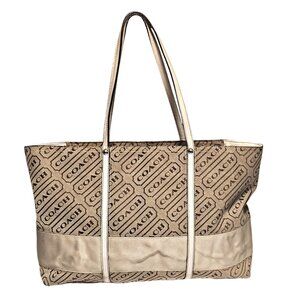 Coach Khaki Signature Stripe Lozenge Tote
